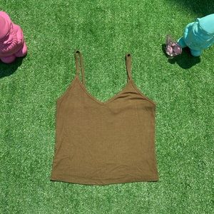 Green Ribbed Forever 21 Cropped Tanktop